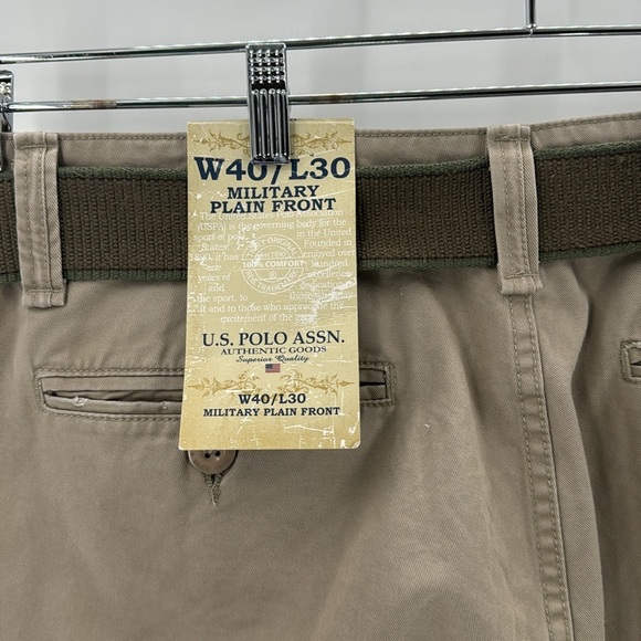 U.S Polo Assn. military plain front khaki business casual neutral 40x30 w/belt - Picture 9 of 11